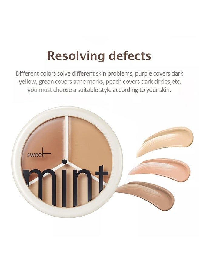 Sweet Mint Tri-Color Concealer Make Up Foundation for Dark Skin - Full Coverage Cover Spots Acne Marks Highlight Contours - Waterproof Long Lasting Palette - Image 3
