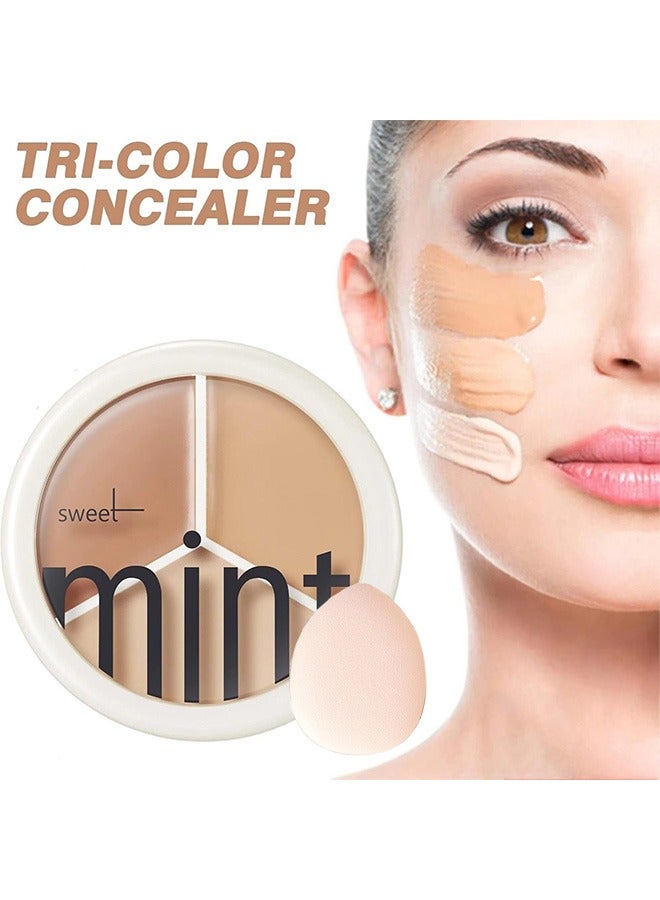 Sweet Mint Tri-Color Concealer Make Up Foundation for Dark Skin - Full Coverage Cover Spots Acne Marks Highlight Contours - Waterproof Long Lasting Palette - Image 2