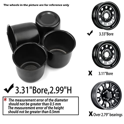 Rheedal 4Pcs 3.31inch Trailer Wheel Center Caps Push Through 3.31" Bore 2.99" Tall for Truck SUV RV Wheel Rim, Matt Black Wheel Cover - Image 5