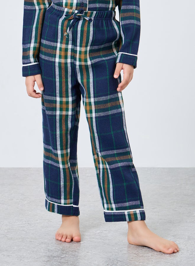 ستايلي بيجامة عائلية كاروهات بأزرار و ياقة متباينة للأطفال - Image 4