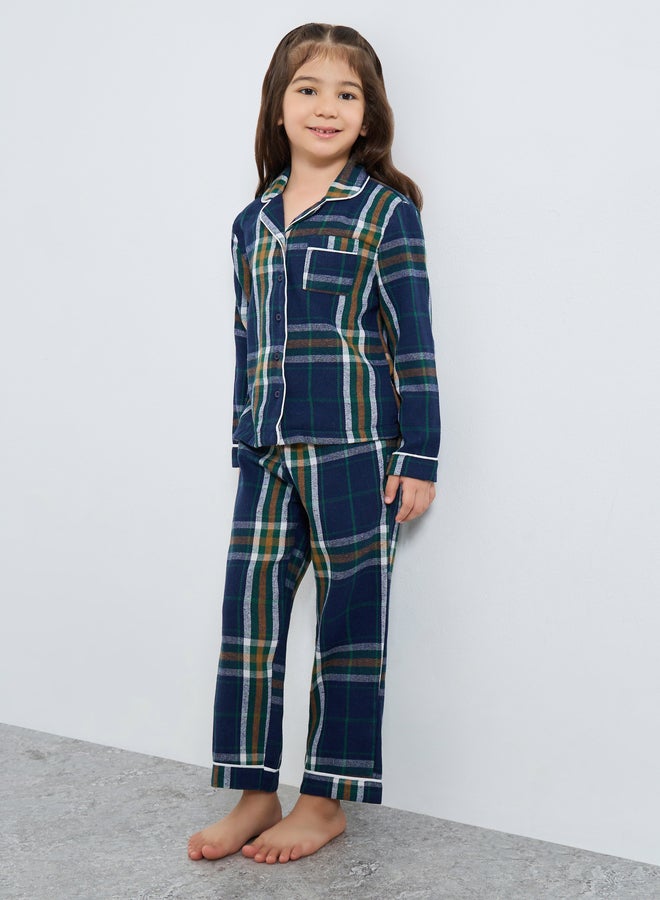 ستايلي بيجامة عائلية كاروهات بأزرار و ياقة متباينة للأطفال - Image 1