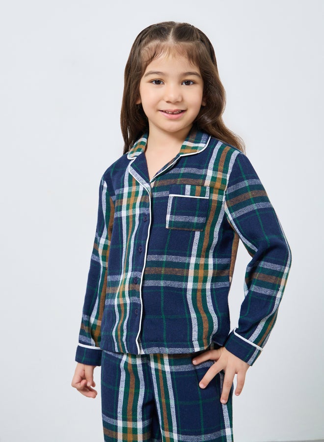 ستايلي بيجامة عائلية كاروهات بأزرار و ياقة متباينة للأطفال - Image 2