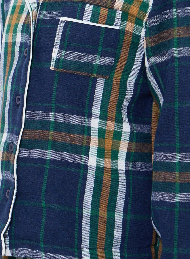 ستايلي بيجامة عائلية كاروهات بأزرار و ياقة متباينة للأطفال