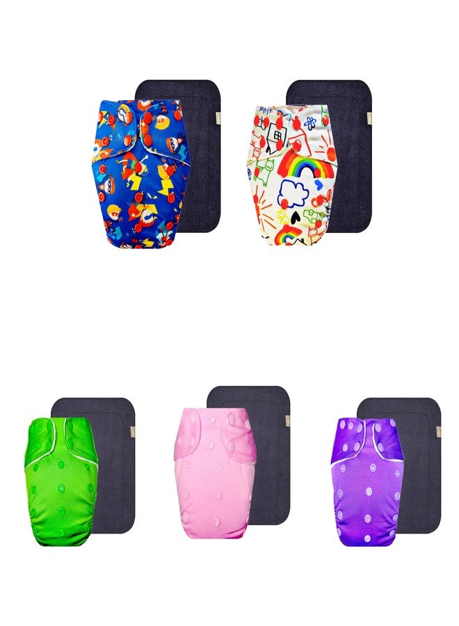 حفاضات دمبلدو القماشية الممتازة مع حشوة سوداء (عبوة من 5) | ناعمة ولطيفة | وسادة امتصاص من 6 طبقات | أزرار كبس قابلة للتعديل | مصممة من قبل الأمهات | من 3 أشهر إلى 3 سنوات | للجنسين - Image 1