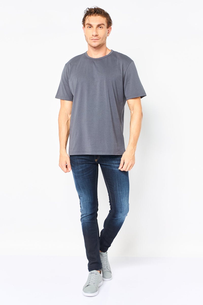 Algspar Men Crew Neck Short Sleeve Solid T-Shirt, Dark Grey - Image 3