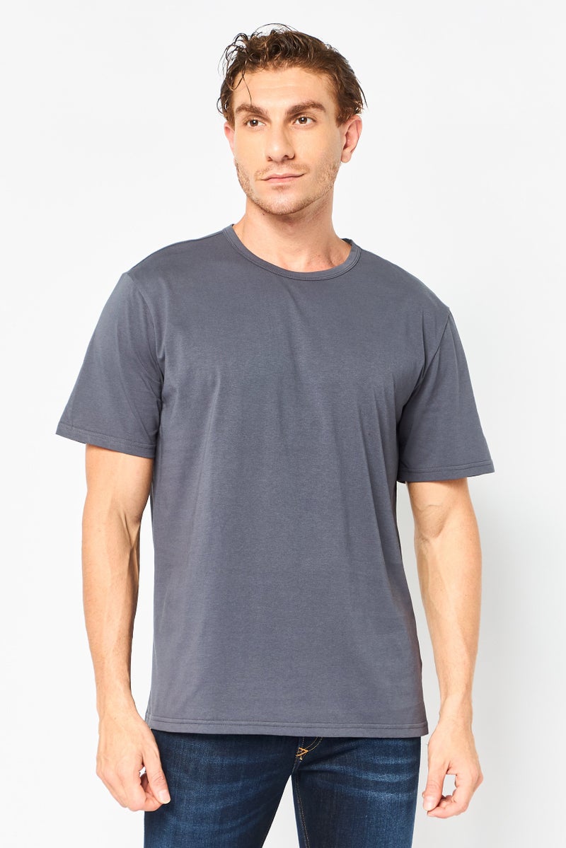 Algspar Men Crew Neck Short Sleeve Solid T-Shirt, Dark Grey - Image 1