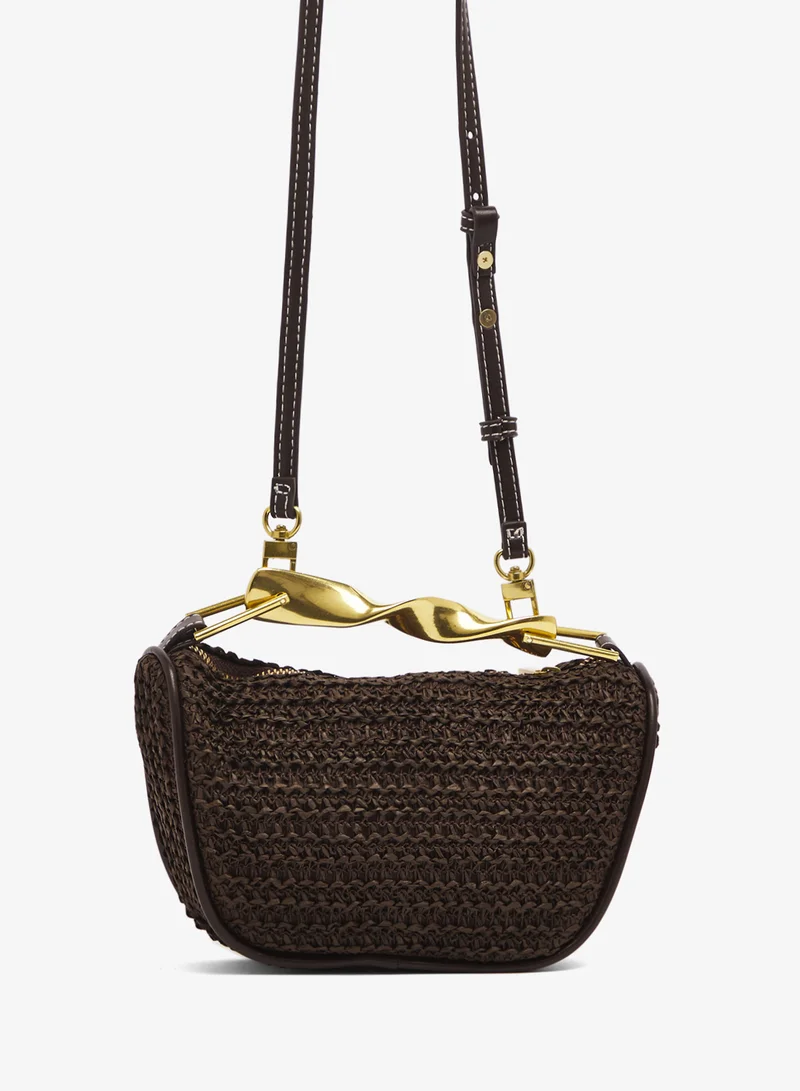 ELLA Raffia Bag With Gold Handle Statement Bag