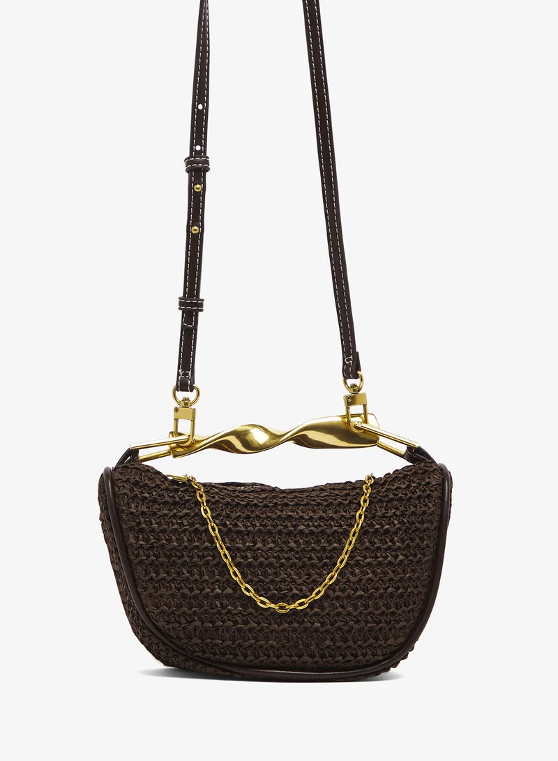ELLA Raffia Bag With Gold Handle Statement Bag