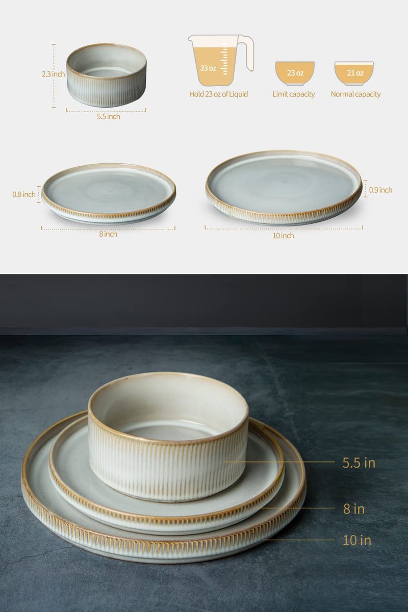 Famiware Star Dinnerware Sets, Plates and Bowls Set for 4, 12 Pieces Dish Set - Chip and Scratch Resistant, Microwave and Dishwasher Safe Kitchen Set, Cappuccino White - Image 5