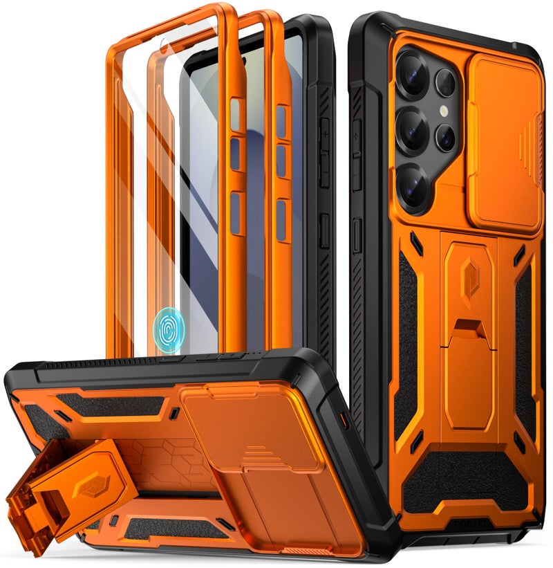Poetic Spartan Case for Galaxy S25 Ultra 6.9", [Slide Camera Cover] [Screen Protector Works with Fingerprint ID] Military Grade Rugged Shockproof S25 Ultra Phone Case with Kickstand, Metallic Orange - Image 1
