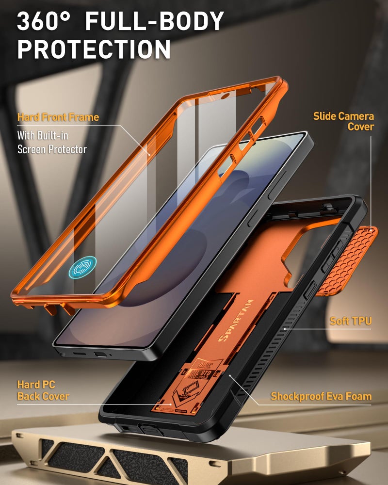 Poetic Spartan Case for Galaxy S25 Ultra 6.9", [Slide Camera Cover] [Screen Protector Works with Fingerprint ID] Military Grade Rugged Shockproof S25 Ultra Phone Case with Kickstand, Metallic Orange - Image 2