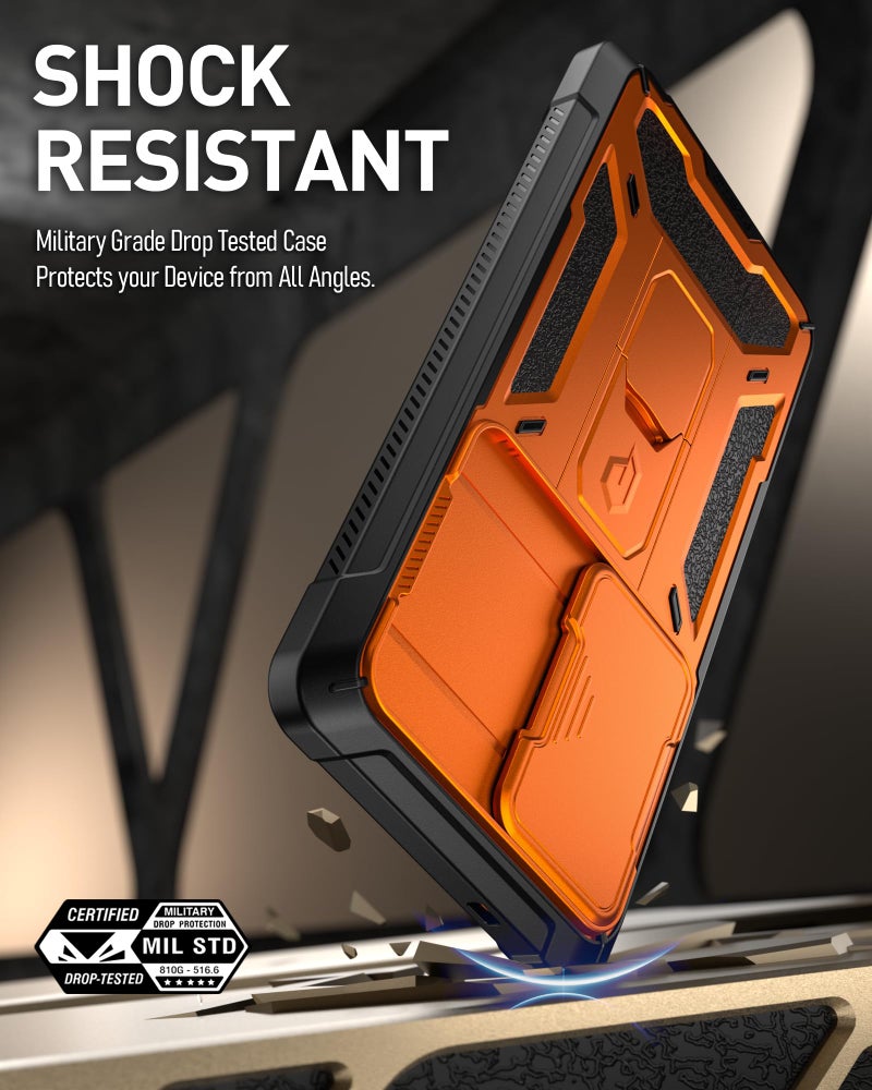 Poetic Spartan Case for Galaxy S25 Ultra 6.9", [Slide Camera Cover] [Screen Protector Works with Fingerprint ID] Military Grade Rugged Shockproof S25 Ultra Phone Case with Kickstand, Metallic Orange - Image 4