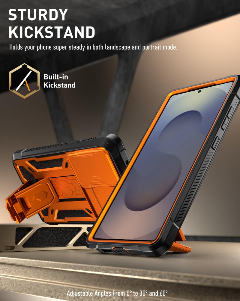 Poetic Spartan Case for Galaxy S25 Ultra 6.9", [Slide Camera Cover] [Screen Protector Works with Fingerprint ID] Military Grade Rugged Shockproof S25 Ultra Phone Case with Kickstand, Metallic Orange - Image 3