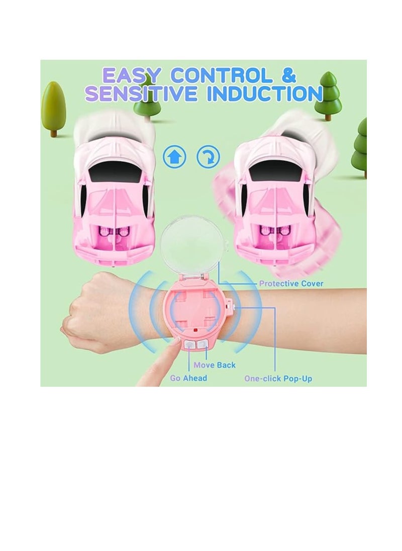 Furtey Mini Remote Control Car, 2.4 GHz Cute Wrist Racing Car Watch with USB Charging, Cartoon Detachable Small Remote Control Car with Watch Control, Birthday Gift for Boys and Girls. (Pink)  - Image 4