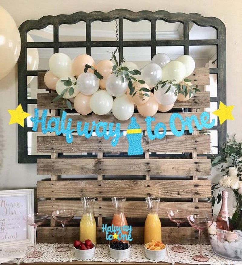 Festiko® 1/2 Birthday Decoration - Half Way to One Banner and Cake Topper - Image 4
