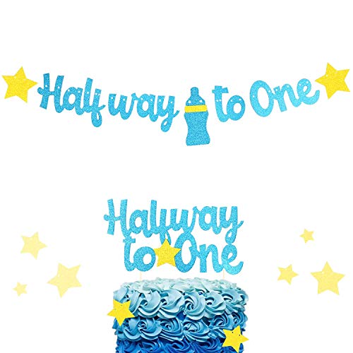 Festiko® 1/2 Birthday Decoration - Half Way to One Banner and Cake Topper - Image 1