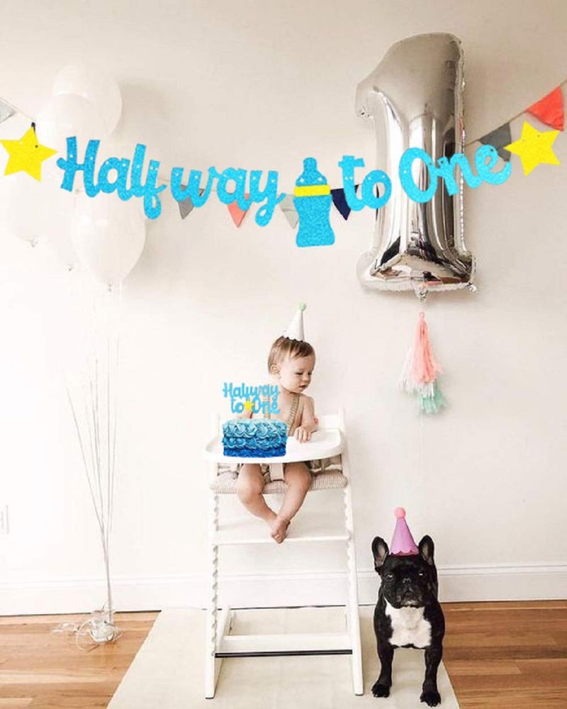 Festiko® 1/2 Birthday Decoration - Half Way to One Banner and Cake Topper - Image 2
