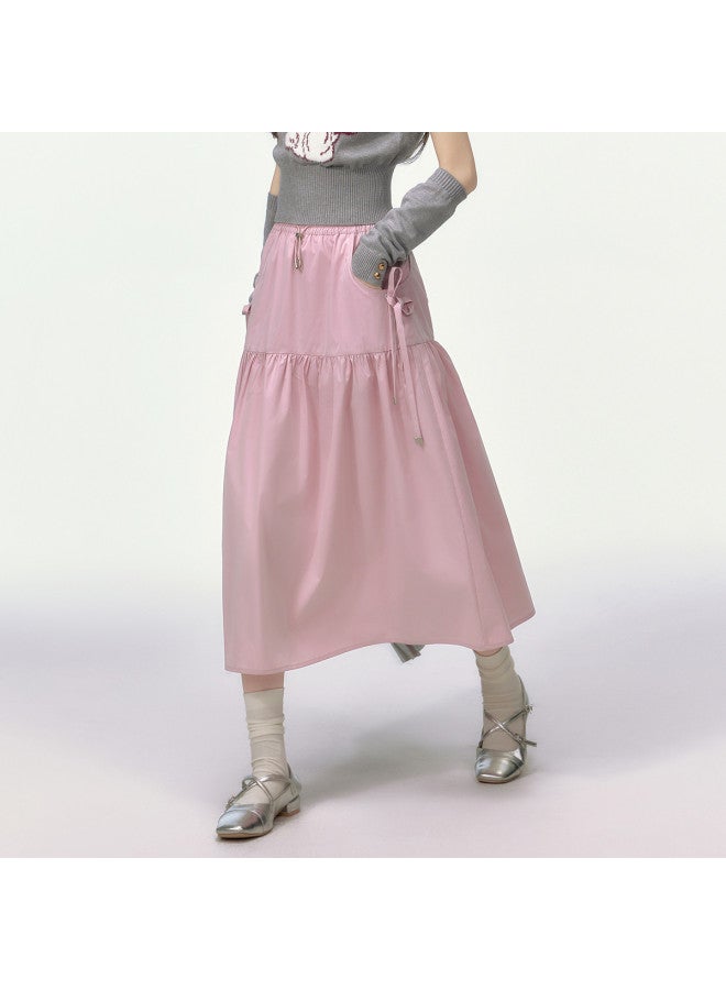 EPTISON Solid Color A-Line Skirt For Women, Autumn Workwear Style With Tie-Up Design, Casual And Versatile Long Midi Skirt - Image 2