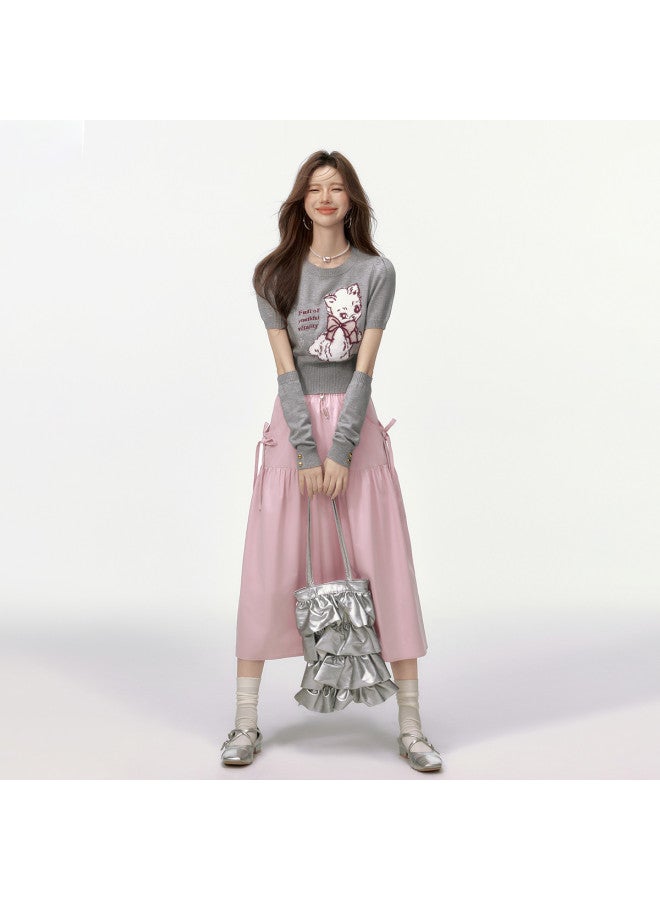 EPTISON Solid Color A-Line Skirt For Women, Autumn Workwear Style With Tie-Up Design, Casual And Versatile Long Midi Skirt - Image 3