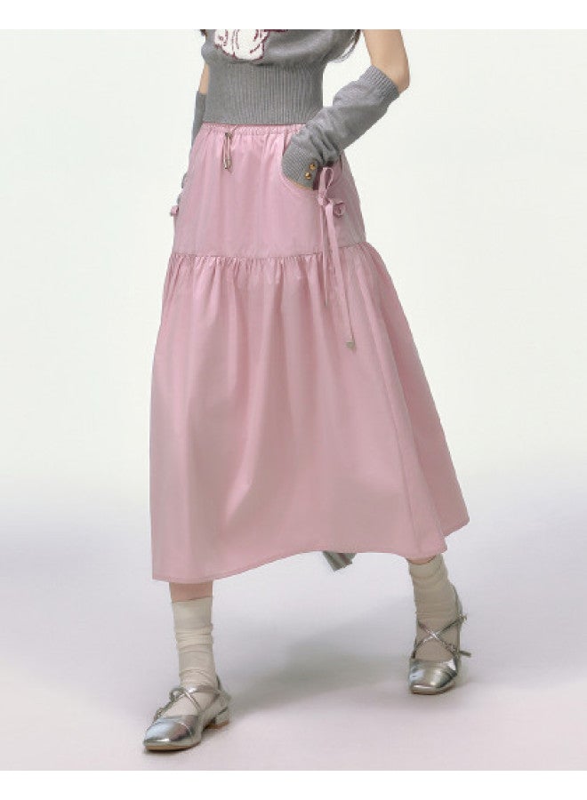 EPTISON Solid Color A-Line Skirt For Women, Autumn Workwear Style With Tie-Up Design, Casual And Versatile Long Midi Skirt - Image 1