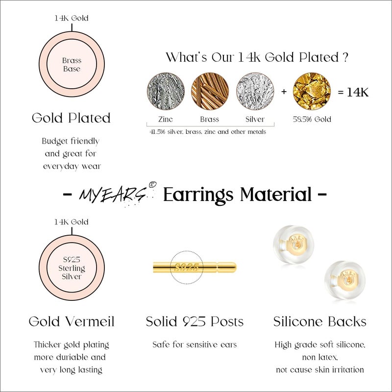 MYEARS Women Earrings Gold Stud 14K Small Simple Hypoallergenic Everyday Jewelry - Image 2