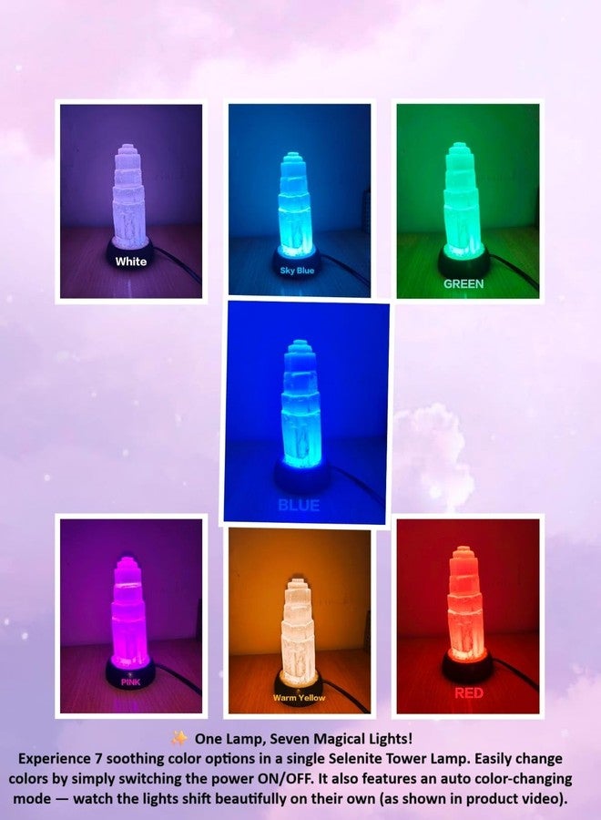 GEMTUB® Natural Selenite Tower Lamp with 7 Color Changing LED Lights | Crystal Night Lamp for Home Décor, Meditation & Healing | Soothing Glow with Auto & Manual Light Modes (Size:- 7 inch) - Image 2