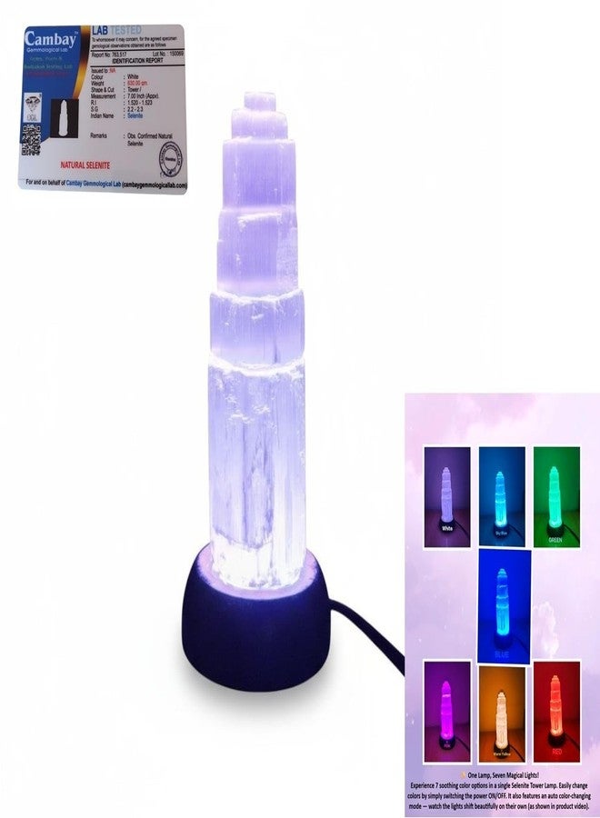 GEMTUB® Natural Selenite Tower Lamp with 7 Color Changing LED Lights | Crystal Night Lamp for Home Décor, Meditation & Healing | Soothing Glow with Auto & Manual Light Modes (Size:- 7 inch) - Image 1