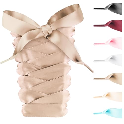 UamGlsob 3/4" Wide Ribbon Shoe Laces for Sneakers, 2CM Satin Flat Thick Fancy Silk Shoelaces Replacement for Women Girls (Khaki,36"/90cm) - Image 2