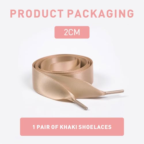 UamGlsob 3/4" Wide Ribbon Shoe Laces for Sneakers, 2CM Satin Flat Thick Fancy Silk Shoelaces Replacement for Women Girls (Khaki,36"/90cm) - Image 3