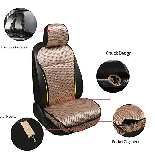 Auto Newer Luxury Breathable Car Seat Cover Fit Four Seasons, Universal Front of Car Seat Cushions, Bottom Seat Covers of Full Wrapped Edge,Universal Fit for 95% Cars,SUV,Pickup(Beige,1PCS) - Image 3