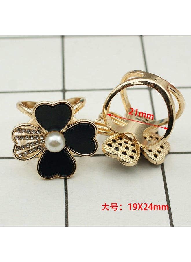 xozgdovg - Versatile Silk Scarf Accessory Pearl Four-leaf Clover Design High-end Overcoat Belt Fixed Buckle Ring 0007 Advanced Black (Large) - Image 1
