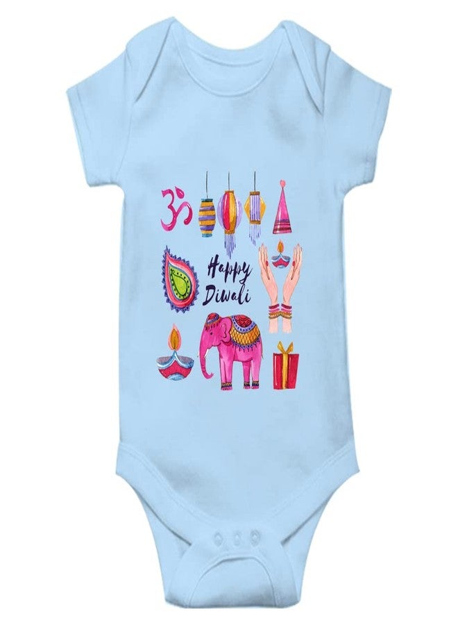 Mott2 Diwali Special Unisex Baby Romper - Happy Diwali6 (0-3 Months Blue) - Image 1