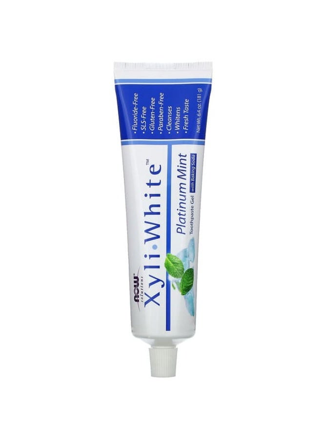 ناو جل معجون الأسنان بنكهة النعناع بلاتينيوم زيل وايت من NOW Solutions مع بيكربونات الصوديوم 181 جرام - Image 1