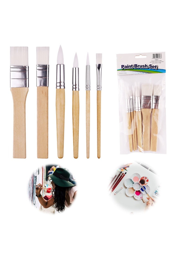 SYOSI Paint Brush Set 6 Pcs Nylon Paint Brushes White Nylon Brushe Short Stick Oil Painting Brush Set Log Stick Art Student Painting Brush Acrylic Brush for Card Making DIY Art Crafts Project  - Image 1