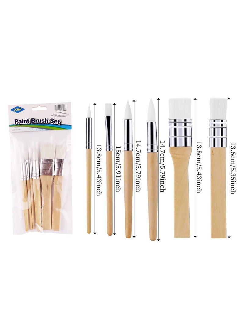 SYOSI Paint Brush Set 6 Pcs Nylon Paint Brushes White Nylon Brushe Short Stick Oil Painting Brush Set Log Stick Art Student Painting Brush Acrylic Brush for Card Making DIY Art Crafts Project  - Image 4
