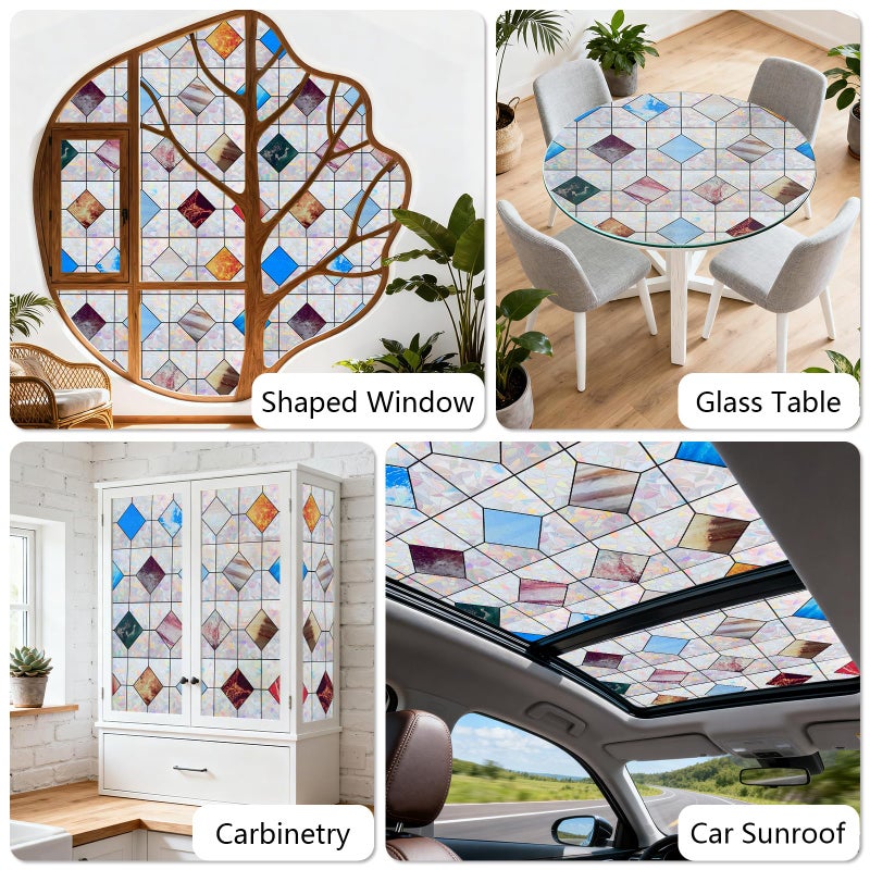 LEMON CLOUD Window Privacy Film, Rainbow Stained Glass Decorative Static Clings, UV Blocking Colorful Geometric Patterns Vinyl Covering Renter Friendly, Non-Adhesive 17.5" Ã— 78.7" - Image 5