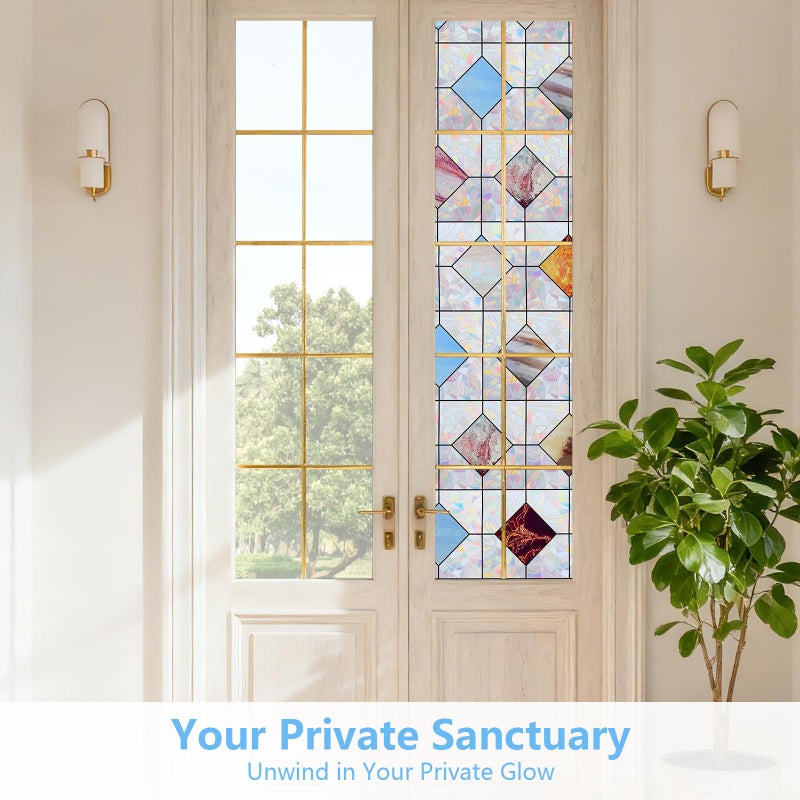 LEMON CLOUD Window Privacy Film, Rainbow Stained Glass Decorative Static Clings, UV Blocking Colorful Geometric Patterns Vinyl Covering Renter Friendly, Non-Adhesive 17.5" Ã— 78.7" - Image 4