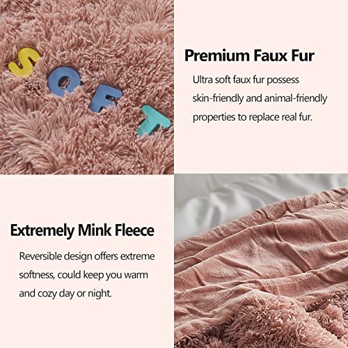 GONAAP Fuzzy Faux Fur Throw Blanket Pink Super Soft Cozy Plush Fuzzy Shaggy Blanket for Couch Sofa Bed (Pink, Throw(50"x60")) - Image 5