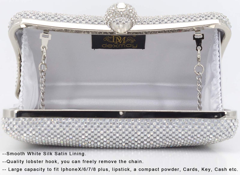 DEXMAY DM Dexmay Rhinestone Crystal Ring Clutch Purse Luxury Evening Bag for Bridal Wedding Party Silver - Image 5