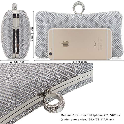 DEXMAY DM Dexmay Rhinestone Crystal Ring Clutch Purse Luxury Evening Bag for Bridal Wedding Party Silver - Image 4