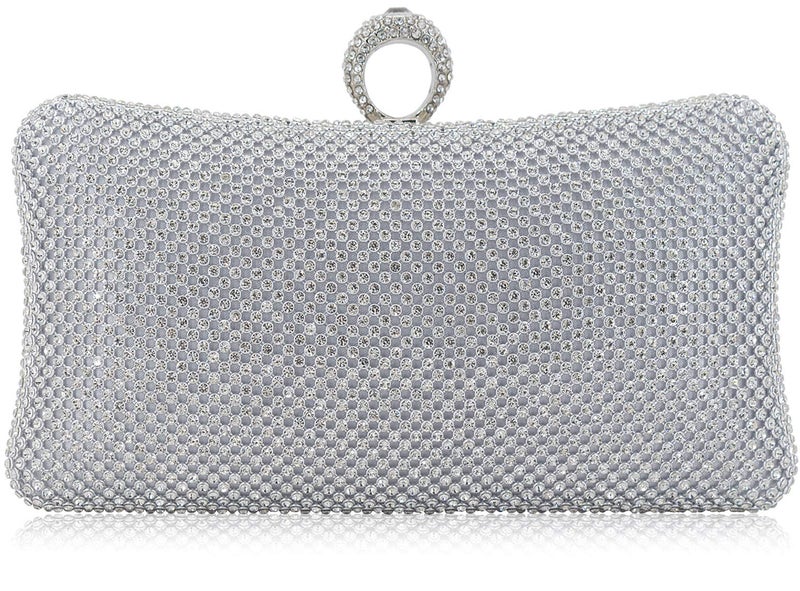 DEXMAY DM Dexmay Rhinestone Crystal Ring Clutch Purse Luxury Evening Bag for Bridal Wedding Party Silver - Image 1