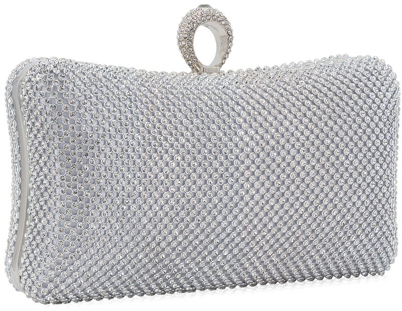 DEXMAY DM Dexmay Rhinestone Crystal Ring Clutch Purse Luxury Evening Bag for Bridal Wedding Party Silver - Image 2