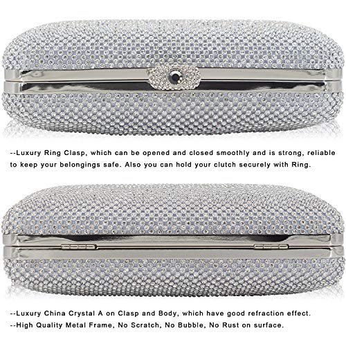 DEXMAY DM Dexmay Rhinestone Crystal Ring Clutch Purse Luxury Evening Bag for Bridal Wedding Party Silver - Image 3