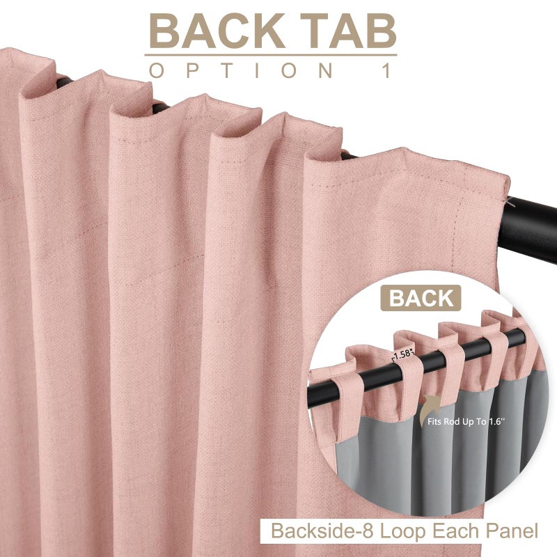 100% Blackout Shield Linen Blackout Curtains for Bedroom 84 Inches Long, Back Tab/Rod Pocket Living Room Drapes, Thermal Insulated Blackout Curtains 2 Panels Set, 50" W x 84" L, Blush Pink - Image 3
