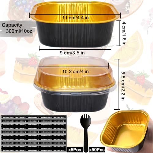 BZIDII 10oz Mini Cake Pans With Lids 50 Pack Aluminum Foil Square Brownie Baking CupsDisposable Loaf Pans With Lids and Spoons StickersLarge Cupcake Pans Muffin Tins Cake ContainerBlack - Image 3