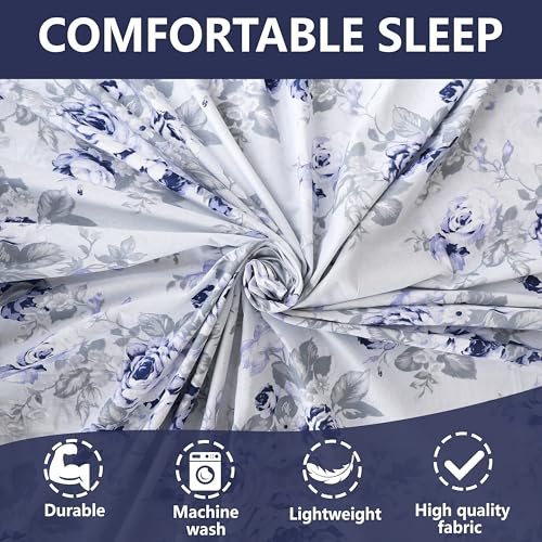 DAKSH Premium 180 TC 100% Cotton Floral Printed Single Bed Sheet with 1 Pillow Cover, Blue & Grey - Image 3