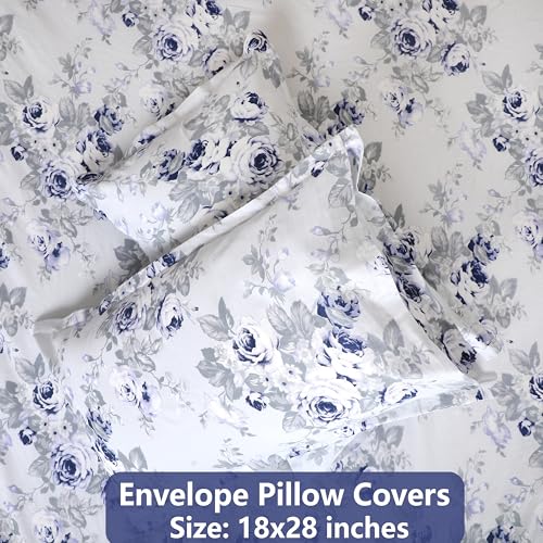DAKSH Premium 180 TC 100% Cotton Floral Printed Single Bed Sheet with 1 Pillow Cover, Blue & Grey - Image 5