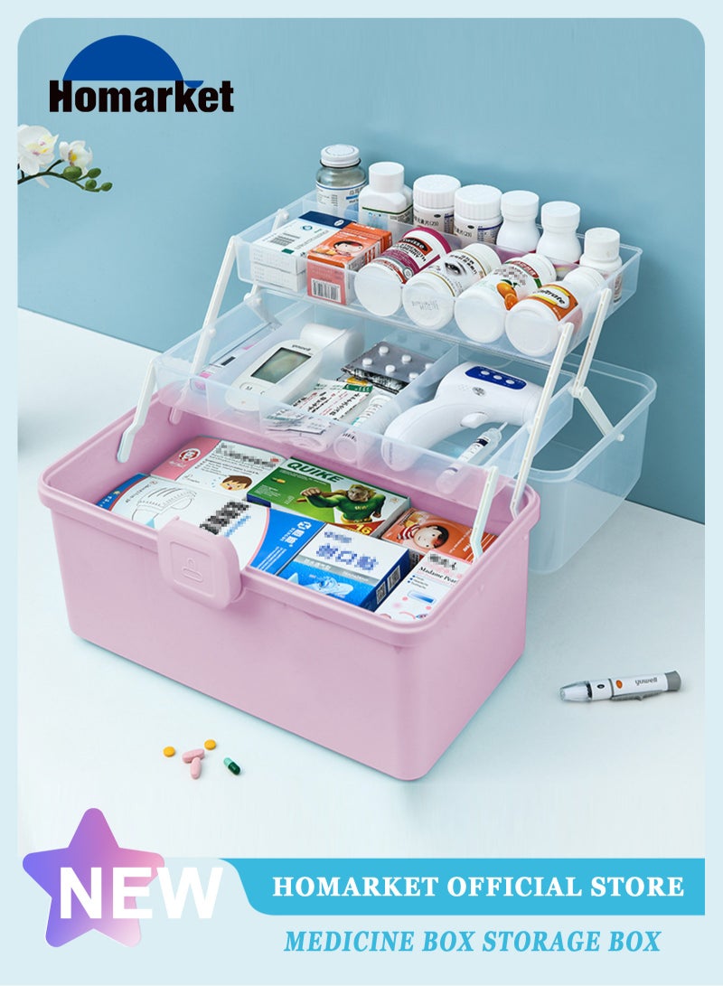 HomarKet Medicine Box Plastic Medicine Storage Box Family Emergency Kit Medical Kit 3 Layers Home First Aid Box Child Proof Medicine Box Organizer Pill Case with Compartments and Handle - Image 1