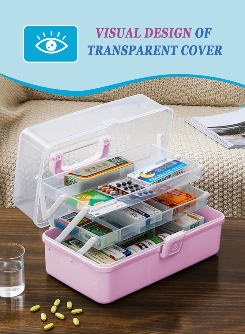 HomarKet Medicine Box Plastic Medicine Storage Box Family Emergency Kit Medical Kit 3 Layers Home First Aid Box Child Proof Medicine Box Organizer Pill Case with Compartments and Handle - Image 5