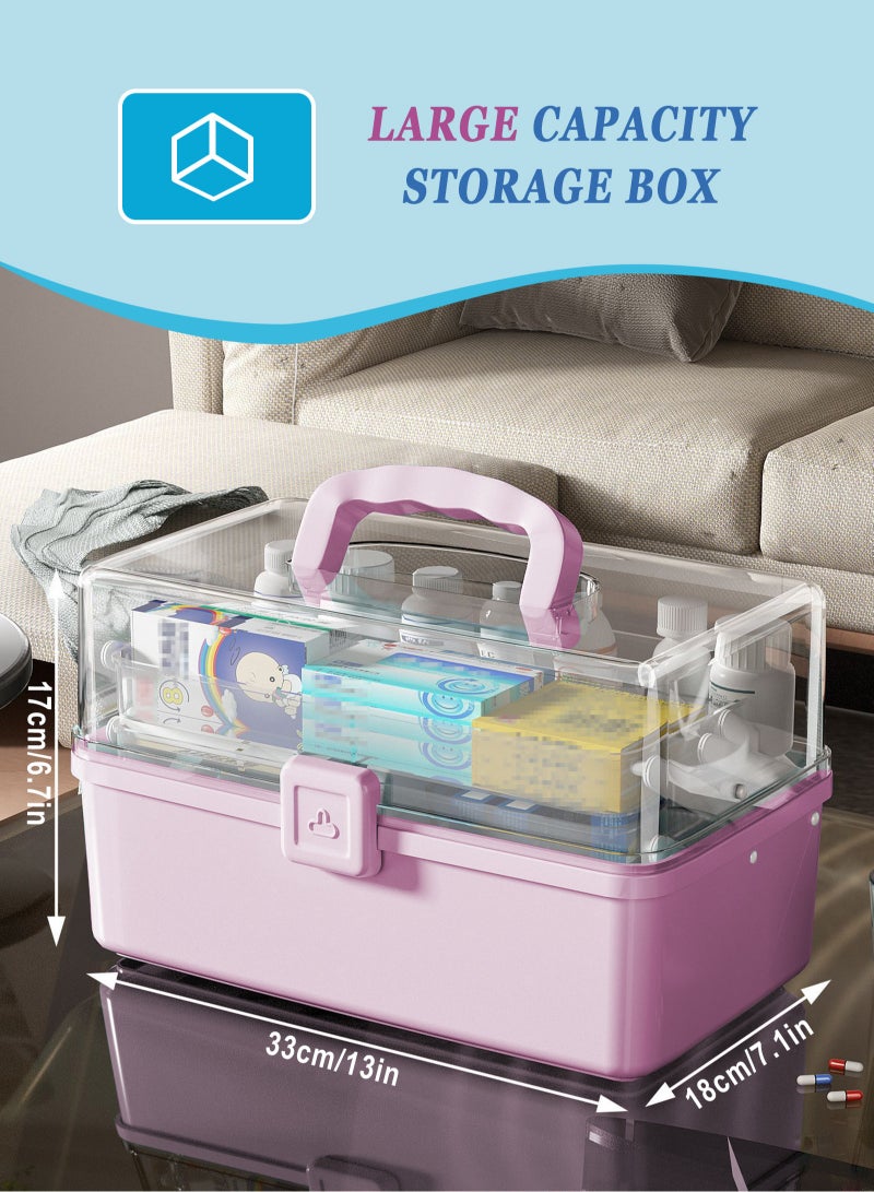 HomarKet Medicine Box Plastic Medicine Storage Box Family Emergency Kit Medical Kit 3 Layers Home First Aid Box Child Proof Medicine Box Organizer Pill Case with Compartments and Handle - Image 3